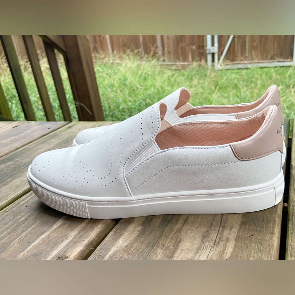 Kate Spade Women's Perforated White & Pink Leather Slip-On Sneakers. Comfortcore - Picture 11 of 16